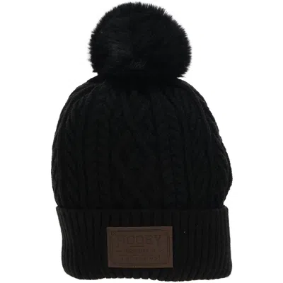 Hooey Unisex Winter Leather Patch Pom Beanie In Black