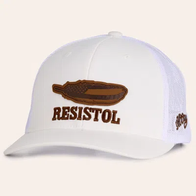 Hooey White & Brown Resistol Leather American Flag Feather Patch Trucker Cap
