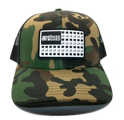 Hooked And Tagged Men's  American Flag Patch Adjustable Hat In Green