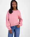 Hooked Up By Iot Juniors' Bow Boat-neck Sweater In Pink