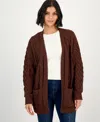 Hooked Up By Iot Juniors' Cable-knit Open Cardigan In Multi