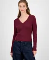 Hooked Up By Iot Juniors' Cable-knit V-neck Sweater In Burgundy