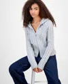 Hooked Up By Iot Juniors' Cable-knit Zippered Hoodie In Gray
