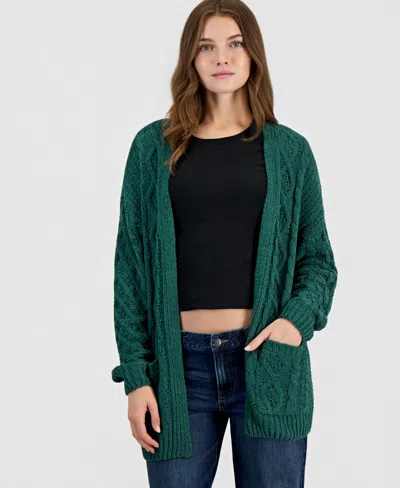 Hooked Up By Iot Juniors' Cable-knit Chenille Midi Cardigan In Green