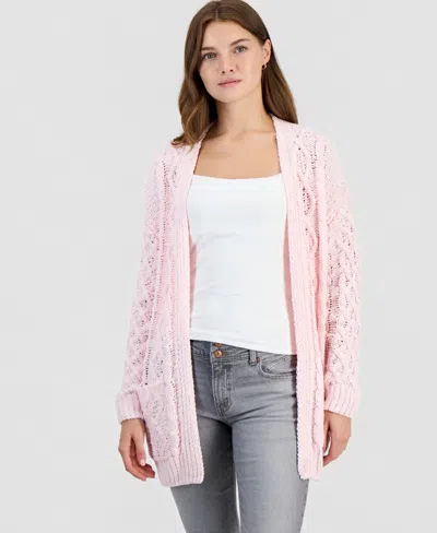 Hooked Up By Iot Juniors' Cable-knit Chenille Midi Cardigan In Pink
