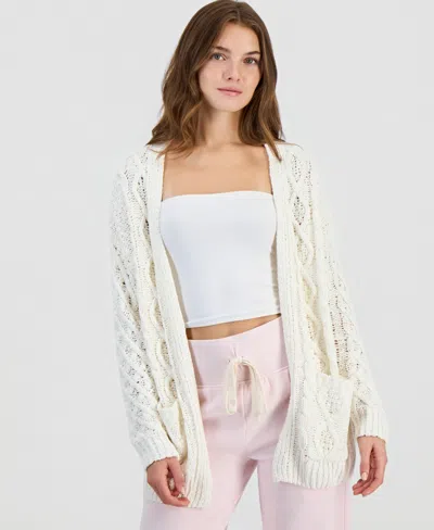 Hooked Up By Iot Juniors' Cable-knit Chenille Midi Cardigan In White