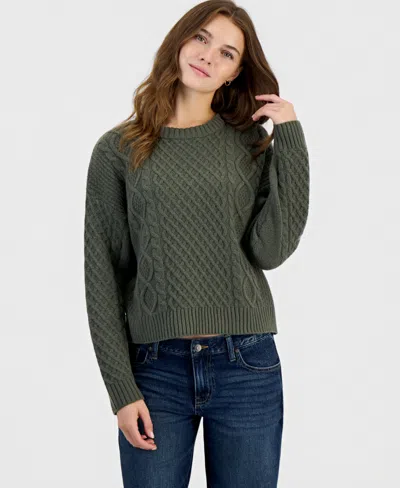 Hooked Up By Iot Juniors' Cable-knit Crew Neck Pullover In Green