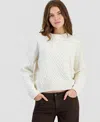 Hooked Up By Iot Juniors' Cable-knit Crew Neck Pullover In White