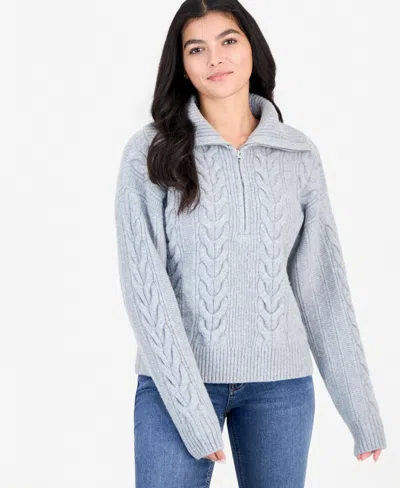 Hooked Up By Iot Juniors' Cable-knit Quarter-zip Pullover In Silver Grey Heather