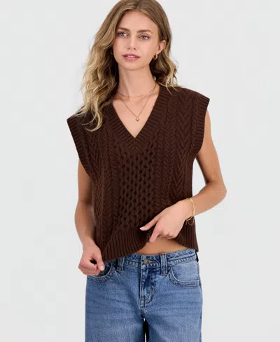 Hooked Up By Iot Juniors' Cable-knit Sweater Vest In Chocolate