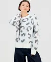 Hooked Up By Iot Juniors' Crewneck Animal-graphic Eyelash Sweater In White
