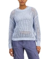 HOOKED UP BY IOT JUNIORS' CREWNECK LONG-SLEEVE MESH SWEATER