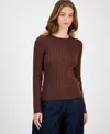 Hooked Up By Iot Juniors' Crewneck Long-sleeve Sweater In Brown