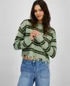 HOOKED UP BY IOT JUNIORS' CREWNECK STRIPE SEQUIN CABLE-KNIT SWEATER