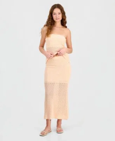 Hooked Up By Iot Juniors Crochet Strapless Tube Top Pull On Maxi Skirt In Egret