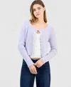 Hooked Up By Iot Juniors' Eyelash Button-front Cardigan In Purple