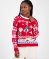 Hooked Up By Iot Juniors' Festive Flamingo Pullover Sweater In Red