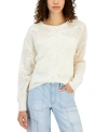 HOOKED UP BY IOT JUNIORS' FLORAL MESH CREWNECK SWEATER