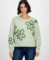 Hooked Up By Iot Juniors' Flower Sweater In Green