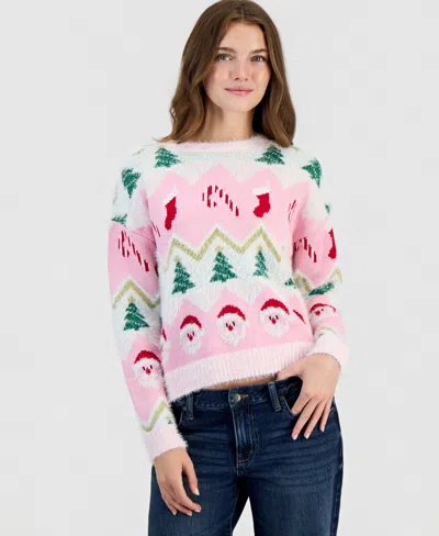 Hooked Up By Iot Juniors' Holiday Fair Isle Eyelash-knit Sweater In Multi
