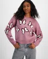 Hooked Up By Iot Juniors' "it Girl" Crewneck Sweater In Valerian Butterfly