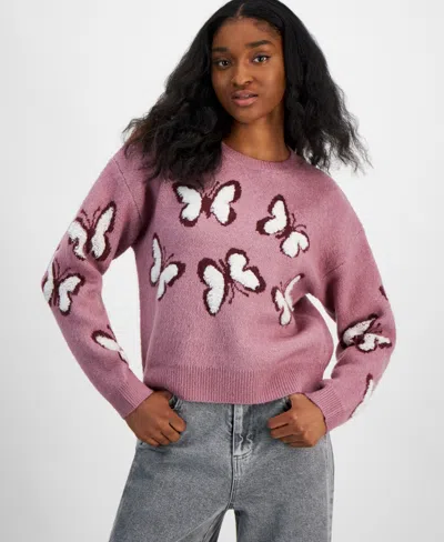 Hooked Up By Iot Juniors' "it Girl" Crewneck Sweater In Valerian Butterfly
