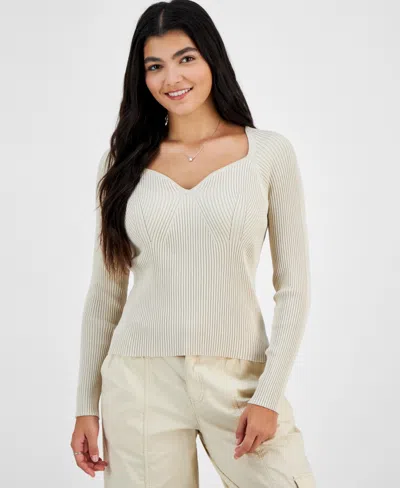 Hooked Up By Iot Juniors' Long Sleeve Bustier Top In Oatmeal 1