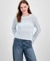 Hooked Up By Iot Juniors' Long-sleeve Pointelle Sweater In Delicate Blue