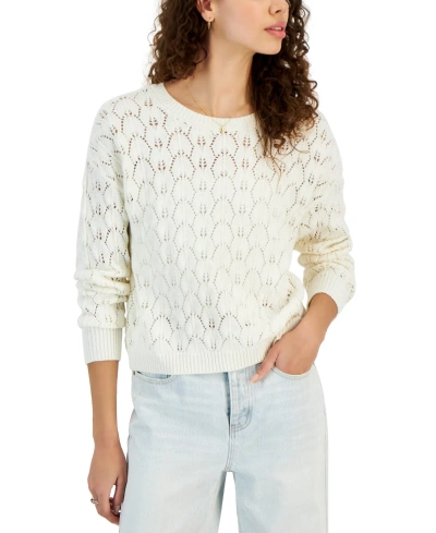 Hooked Up By Iot Juniors' Long-sleeve Pointelle Sweater In Spiritual Vanilla