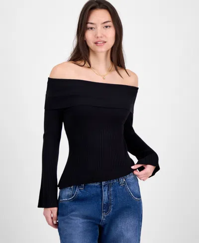 Hooked Up By Iot Juniors' Marilyn Off-the-shoulder Top In Black