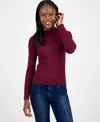Hooked Up By Iot Juniors' Mock-neck Rib-knit Sweater In Burgundy