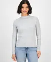 Hooked Up By Iot Juniors' Mock-neck Rib-knit Sweater In Gray