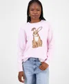 Hooked Up By Iot Juniors' Mossy Bunny Crewneck Sweater In Pink