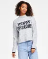 Hooked Up By Iot Juniors' New York Mock Neck Eyelash Sweater In New York Grey Combo