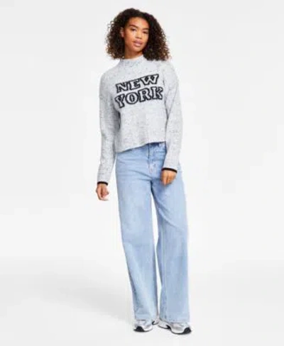 Hooked Up By Iot Juniors New York Mock Neck Sweater Madden Girl Wide Leg Jeans In New York Grey Combo
