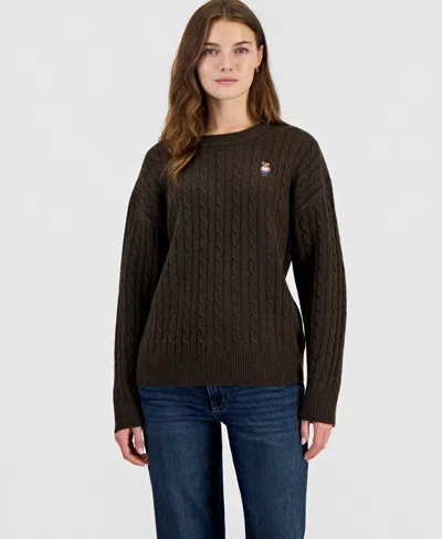 Hooked Up By Iot Juniors' Novelty Bear Cable-knit Sweater In Brown