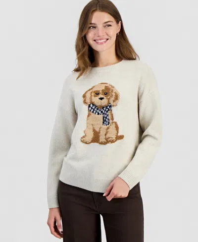 Hooked Up By Iot Juniors' Novelty Dog Crewneck Long-sleeve Sweater In Animal Print