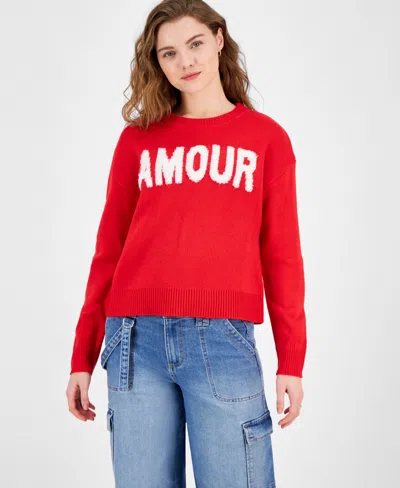 Hooked Up By Iot Juniors' Novelty Verbiage Sweater In Amour