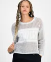 Hooked Up By Iot Juniors' Open-stitch Sweater In Cool Grey
