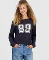 Hooked Up By Iot Juniors' Open-stitch Varsity Sweater In Multi