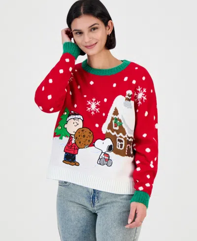 Hooked Up By Iot Juniors' Peanuts Cookies Christmas Sweater In Multi