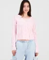 Hooked Up By Iot Juniors' Pointelle Embroidered Cardigan In Pink