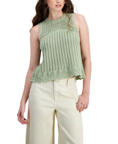 Hooked Up By Iot Juniors' Pointelle Knit Sleeveless Top In Fresh Sage