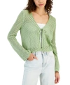 HOOKED UP BY IOT JUNIORS' POINTELLE TIE-FRONT CARDIGAN