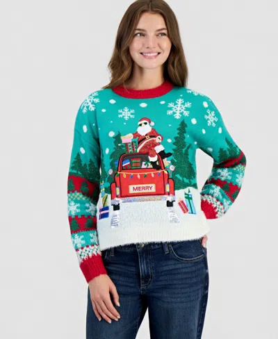 Hooked Up By Iot Juniors' Santa Merry Holiday Christmas Sweater In Multi