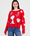 Hooked Up By Iot Juniors' Sequin Heart Snoopy Sweater In Red