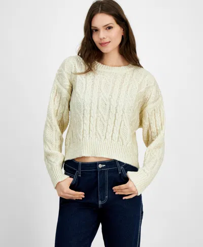Hooked Up By Iot Juniors' Shine Cable-knit Crewneck Sweater In Gold