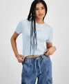 Hooked Up By Iot Juniors' Short-sleeve Crewneck Sweater In Delicate Blue