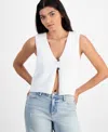 Hooked Up By Iot Juniors' Slub Knit Double-button Vest In White