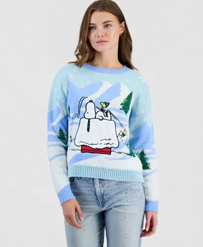 Hooked Up By Iot Juniors' Snoopy House Christmas Sweater In Blue